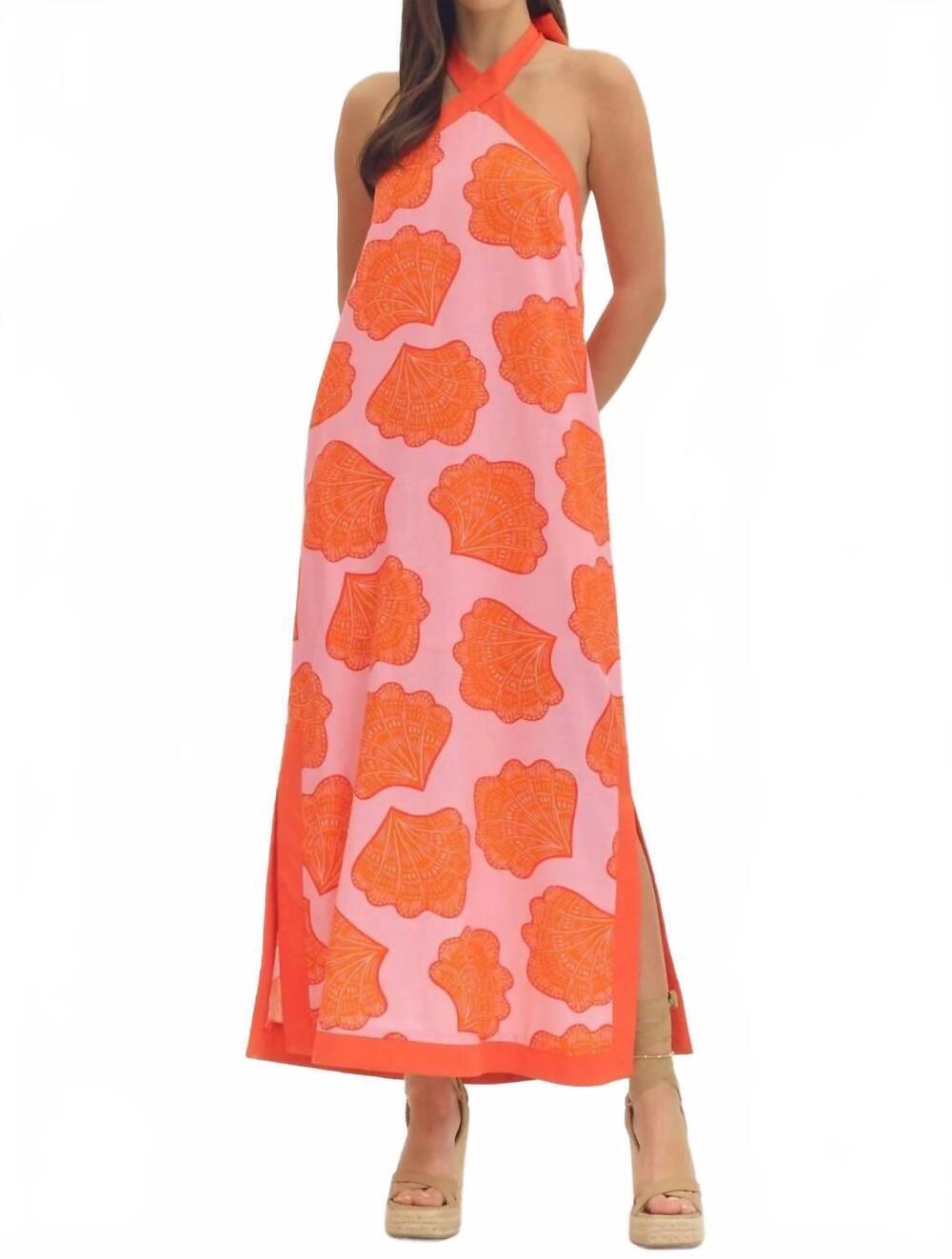 NEW ENTRO shell halter dress in pink/red